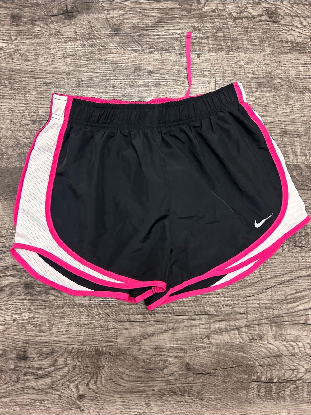 Nike Women's Black Athletic Shorts with Hot Pink Trim and White Panels